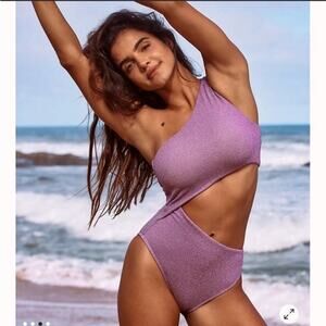 New Free People Beach Riot Celine Shine One-Piece  $148 XS Purple Side Cutout
